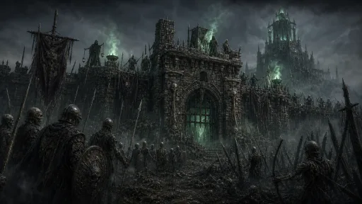 An army laying siege to a fortified court